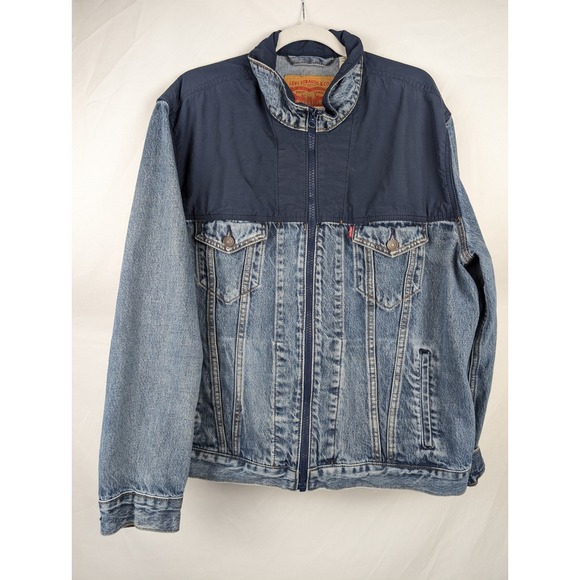 Levis Mens Trucker Jacket Mixed Denim Nylon Full Zip Jacket L Western Workwear - Picture 2 of 10